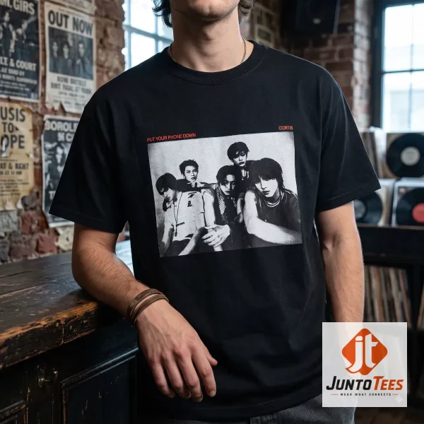 Front view of the black CORTIS 2026 Japan tour graphic t-shirt showing the band members in a black and white photo. (Detail view #2)