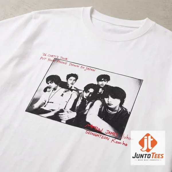 Product photography of 2026 CORTIS TOUR PUT YOUR PHONE DOWN IN JAPAN MERCHANDISE reprinted sold out t-shirts choose a design number - Latest 2026 edition