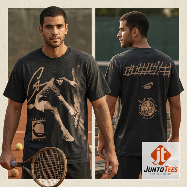 Front view of Reprinted Nike Court x Cactus Jack x Carlos Alcaraz Slice Tee Shirt Us Open 2026 with official design details