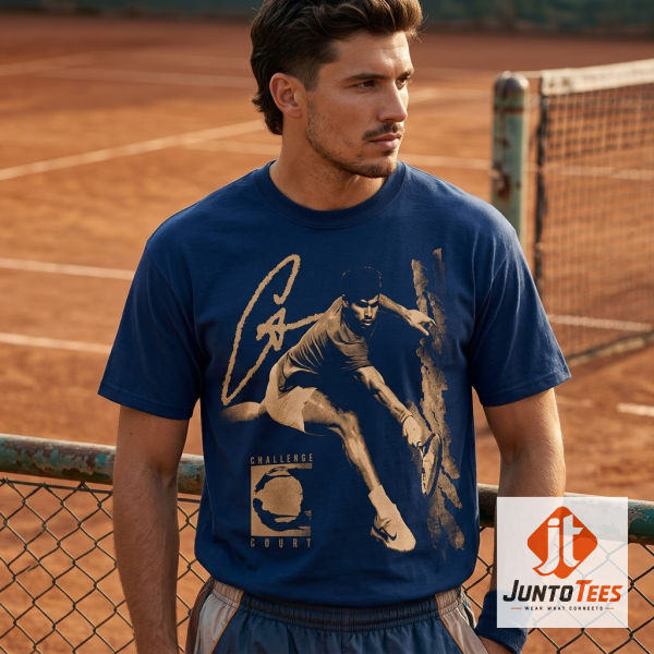 Alcaraz x Cactus Jack Slice Shot 2026 US Open Desk Mat 3 Close-up highlight of Reprinted Nike Court x Cactus Jack x Carlos Alcaraz Slice Tee Shirt Us Open 2026 styled with