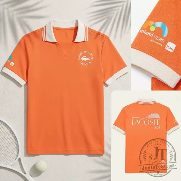 Replica Lacoste Miami Open 2026 Orange Vneck Polo Jersey Shirt Short Sleeve
