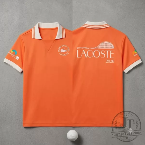 Replica Lacoste Miami Open 2026 Orange Vneck Polo Jersey Shirt Short Sleeve 1 Replica Lacoste Miami Open 2026 Orange Vneck Polo Jersey Shirt Short Sleeve