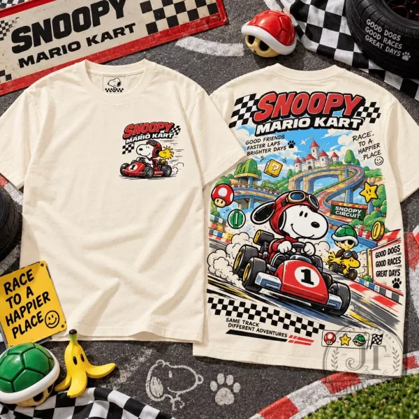 Snoopy Mario Kart Graphic Crew Neck Tee