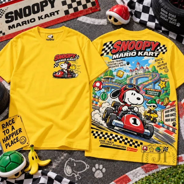 Snoopy Mario Kart Graphic Crew Neck Tee 4 Snoopy Mario Kart Graphic Crew Neck Tee
