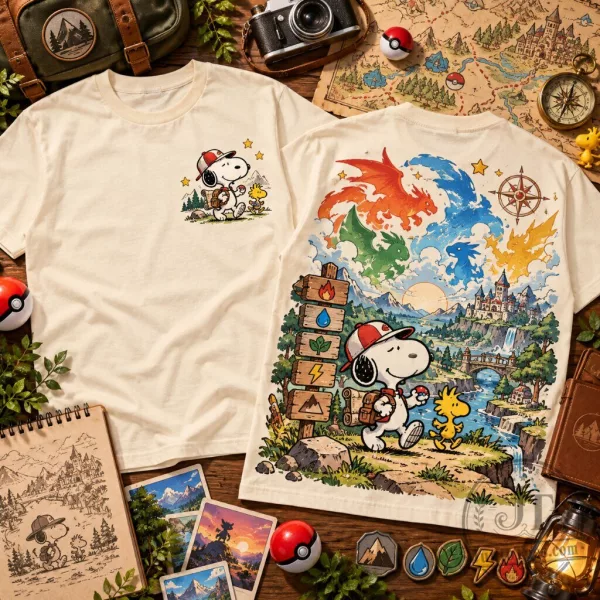 Snoopy Pokemon Adventure Graphic Crew Neck Tee
