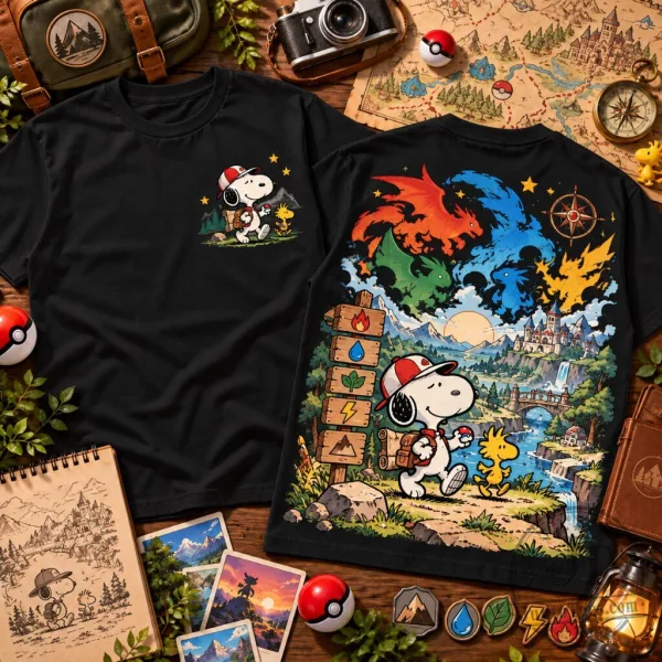 Snoopy Pokemon Adventure Graphic Crew Neck Tee