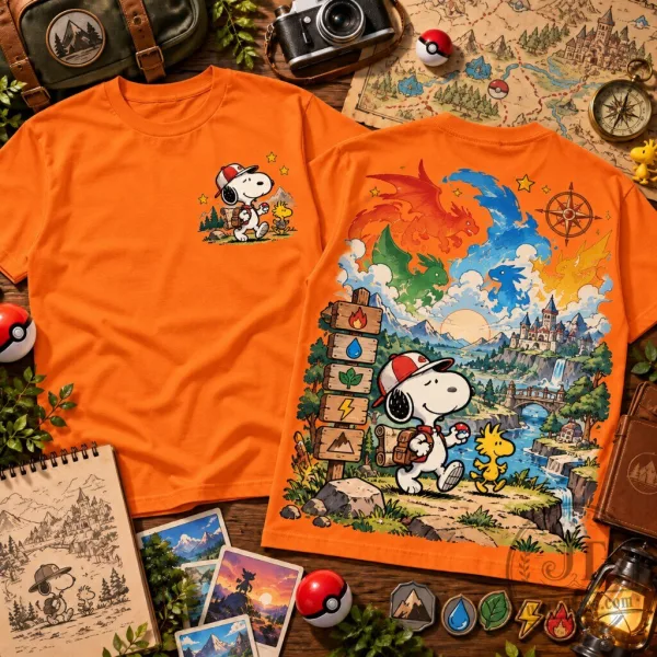 Snoopy Pokemon Adventure Graphic Crew Neck Tee
