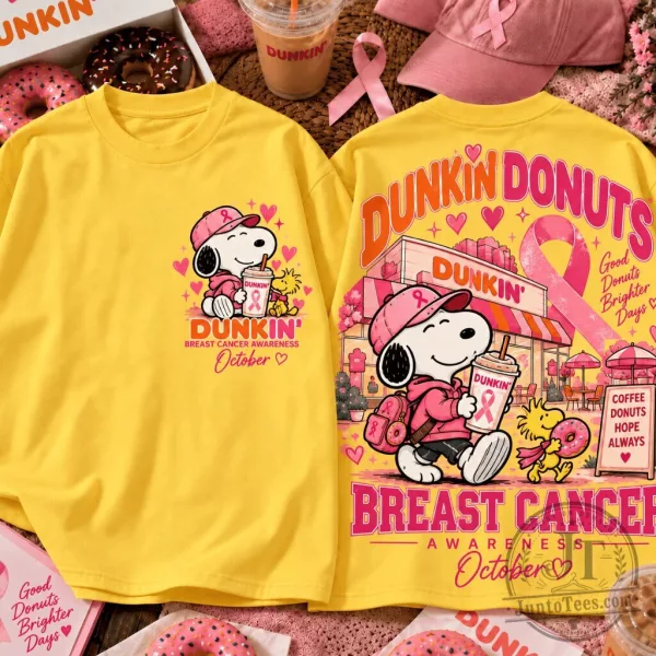 Snoopy Dunkin Donuts Breast Cancer Awareness Crew Neck Tee