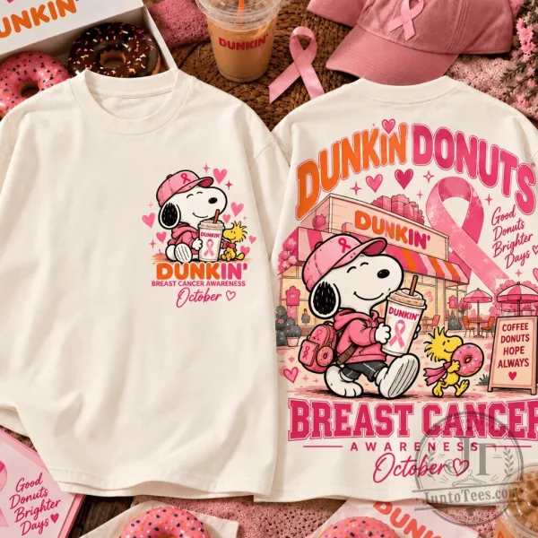 Snoopy Dunkin Donuts Breast Cancer Awareness Crew Neck Tee