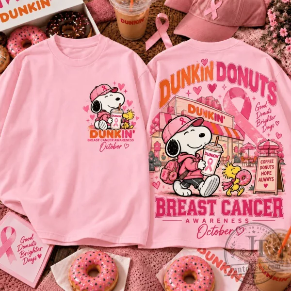 Snoopy Dunkin Donuts Breast Cancer Awareness Crew Neck Tee
