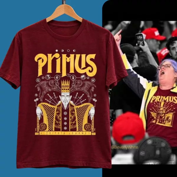 Primus Band No Kings Shirt by a Lady in Trump’s rally