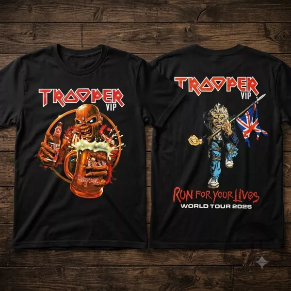 Iron Maiden Trooper VIP merch 2026 Run For Your Lives shirt