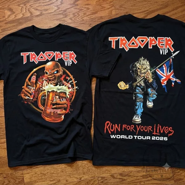 Iron Maiden Trooper VIP merch 2026 Run For Your Lives shirt